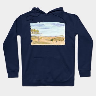 Family on the beach strand at Bjorno Sweden - tan, blue and gold Hoodie